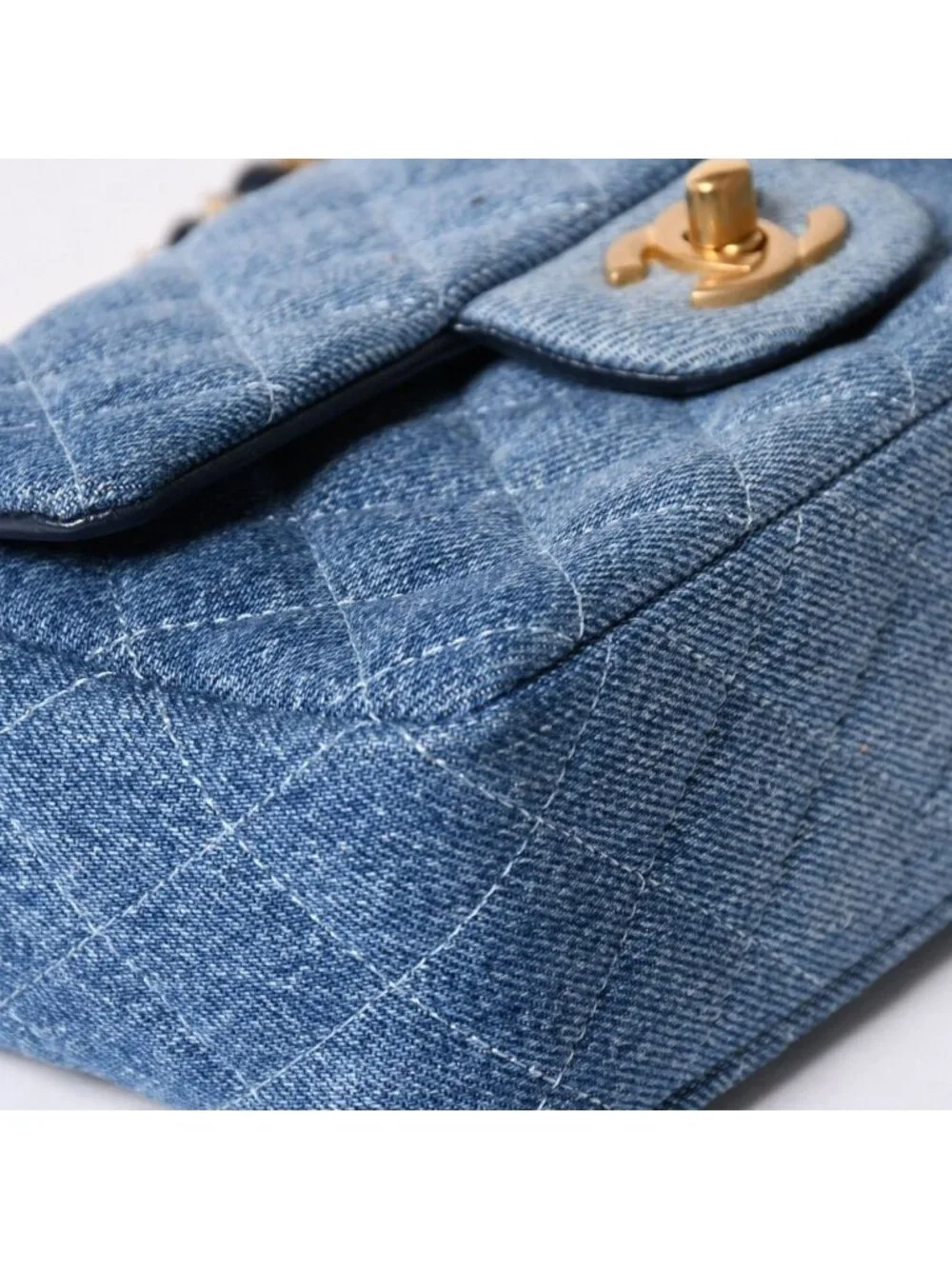 Chanel Mini Quilted 20 CC Logo Gradient Denim Chain Shoulder Bag Stand Blue